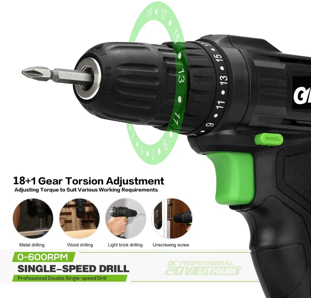 18V (20V Max) Lithium-Ion Battery Cordless/Electric Impact Drill/Screwdriver-Greenline Power Tools