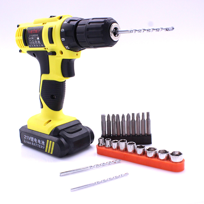 21V Flat Push Rechargeable Hand Electric Drill Multifunctional Household Lithium Electric Drill