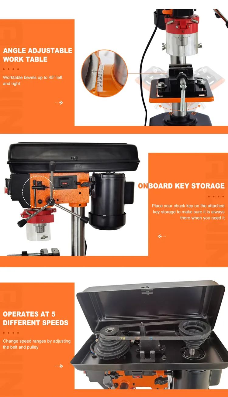 High Quality 5 Speed 220V 250W 13mm Chuckless Drill Press with Cross Laser Guide