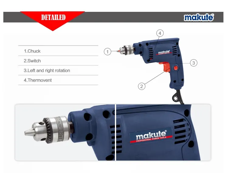 Makute 260W 6.5mm Mini Hand Drill Power Tools (ED001)
